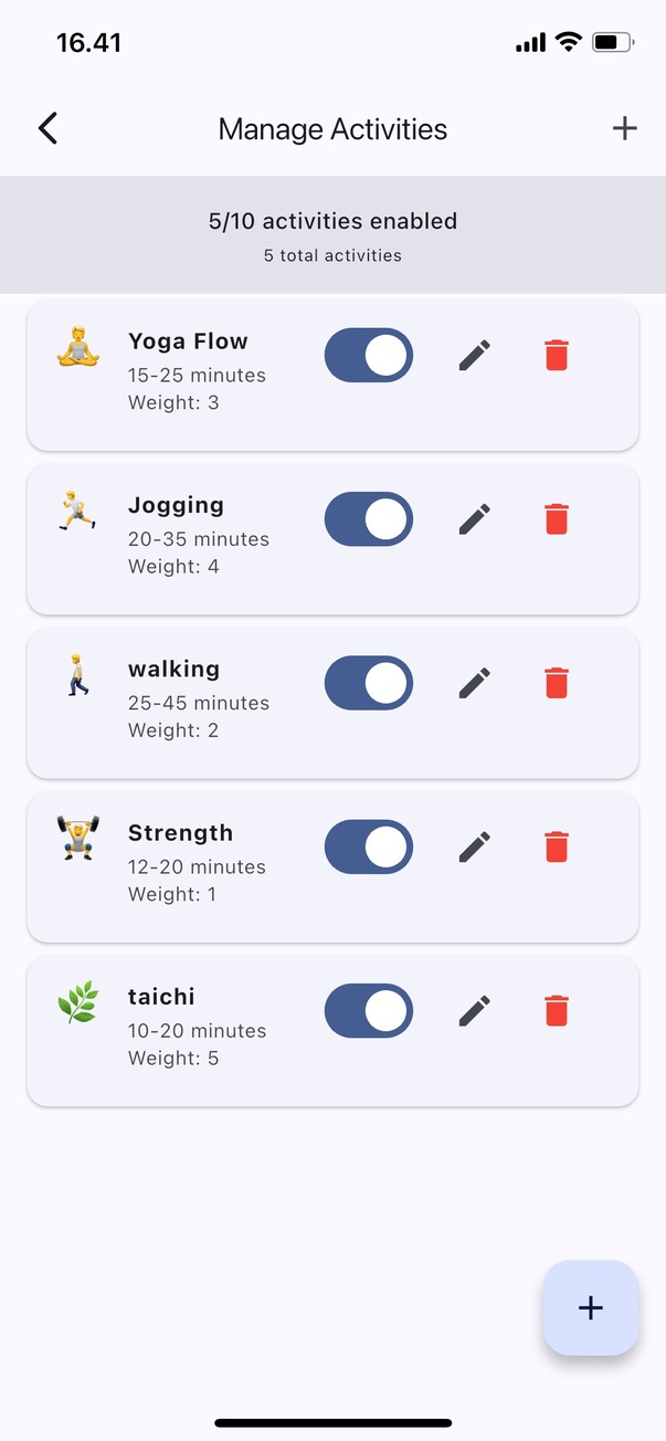 Preferences screen for setting user preferences