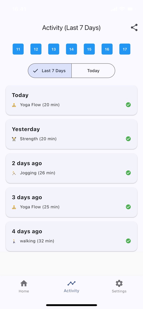 Streak view showing progress and achievements